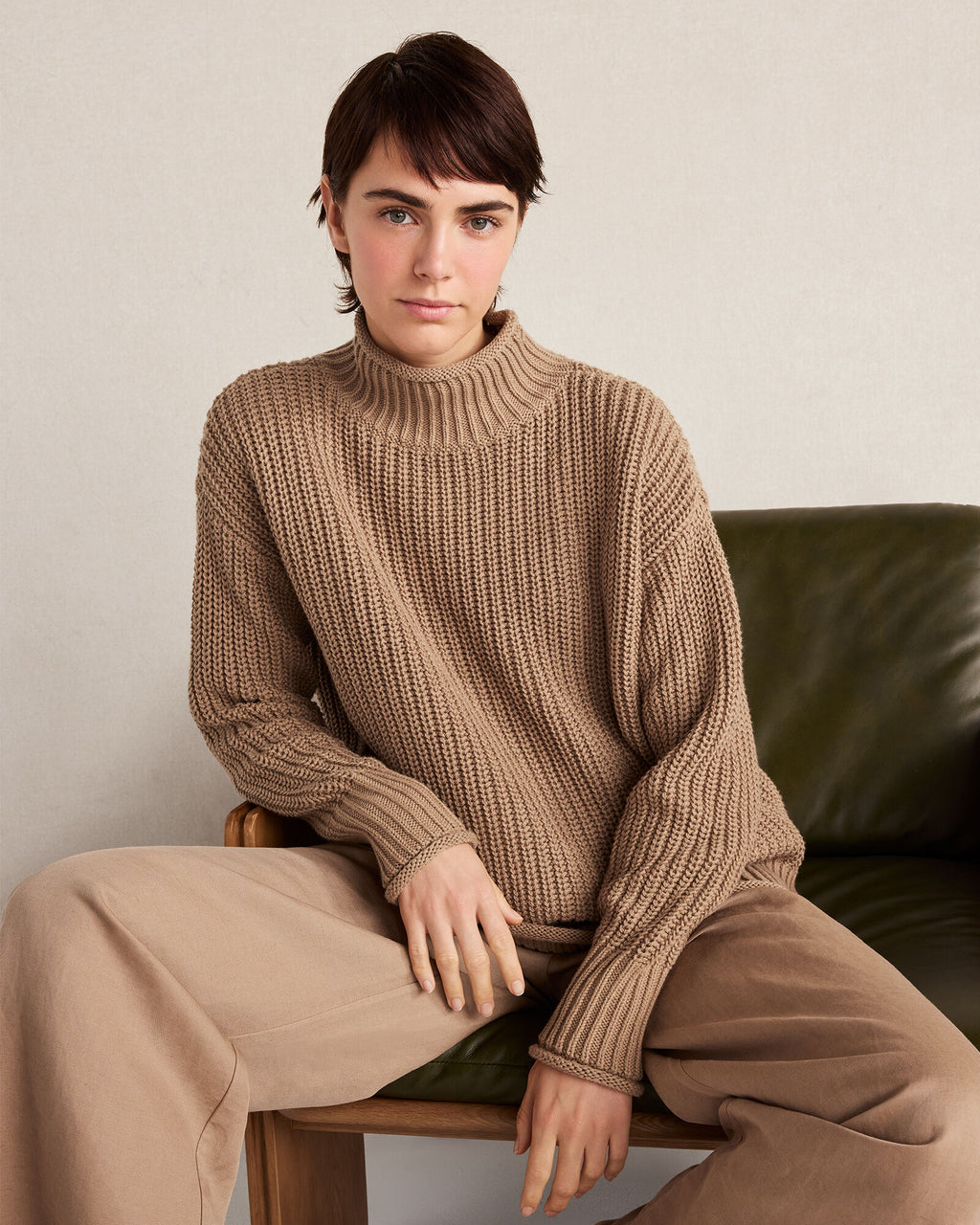 HAVEN Organic Cotton Shaker Stitch Roll Neck Sweater
