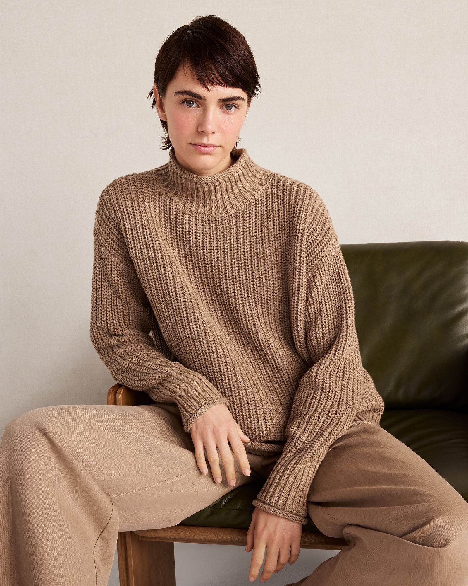 HAVEN Organic Cotton Shaker Stitch Roll Neck Sweater