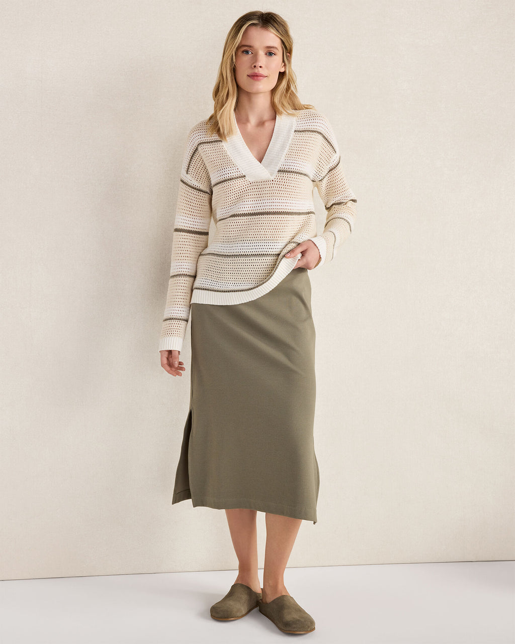 HAVEN Cotton Linen Stripe Crossover Sweater