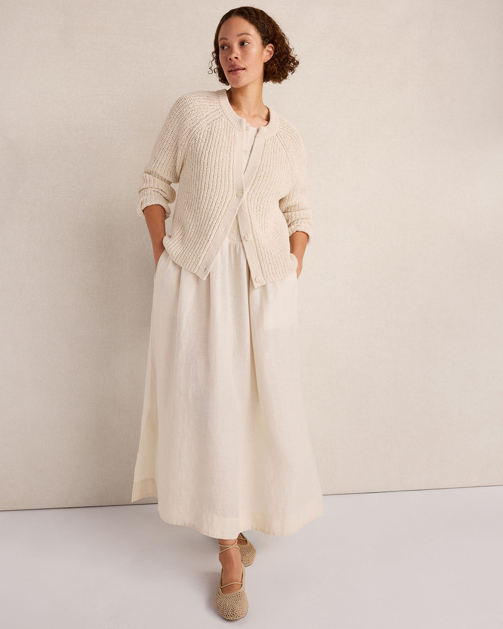 HAVEN Cotton Tape Yarn V-Neck Cardigan
