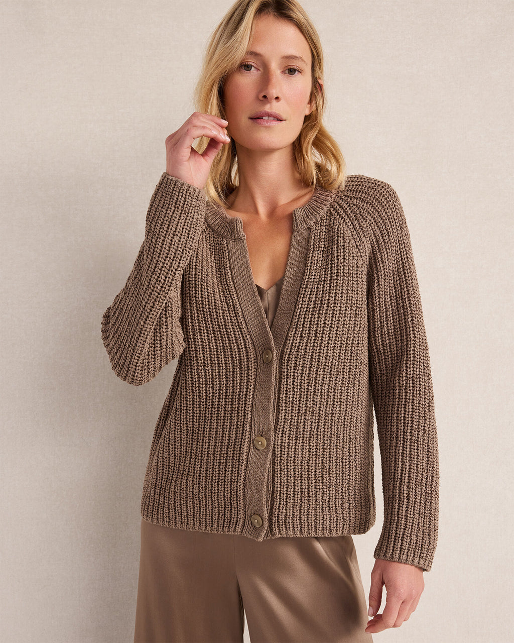 HAVEN Cotton Tape Yarn V-Neck Cardigan