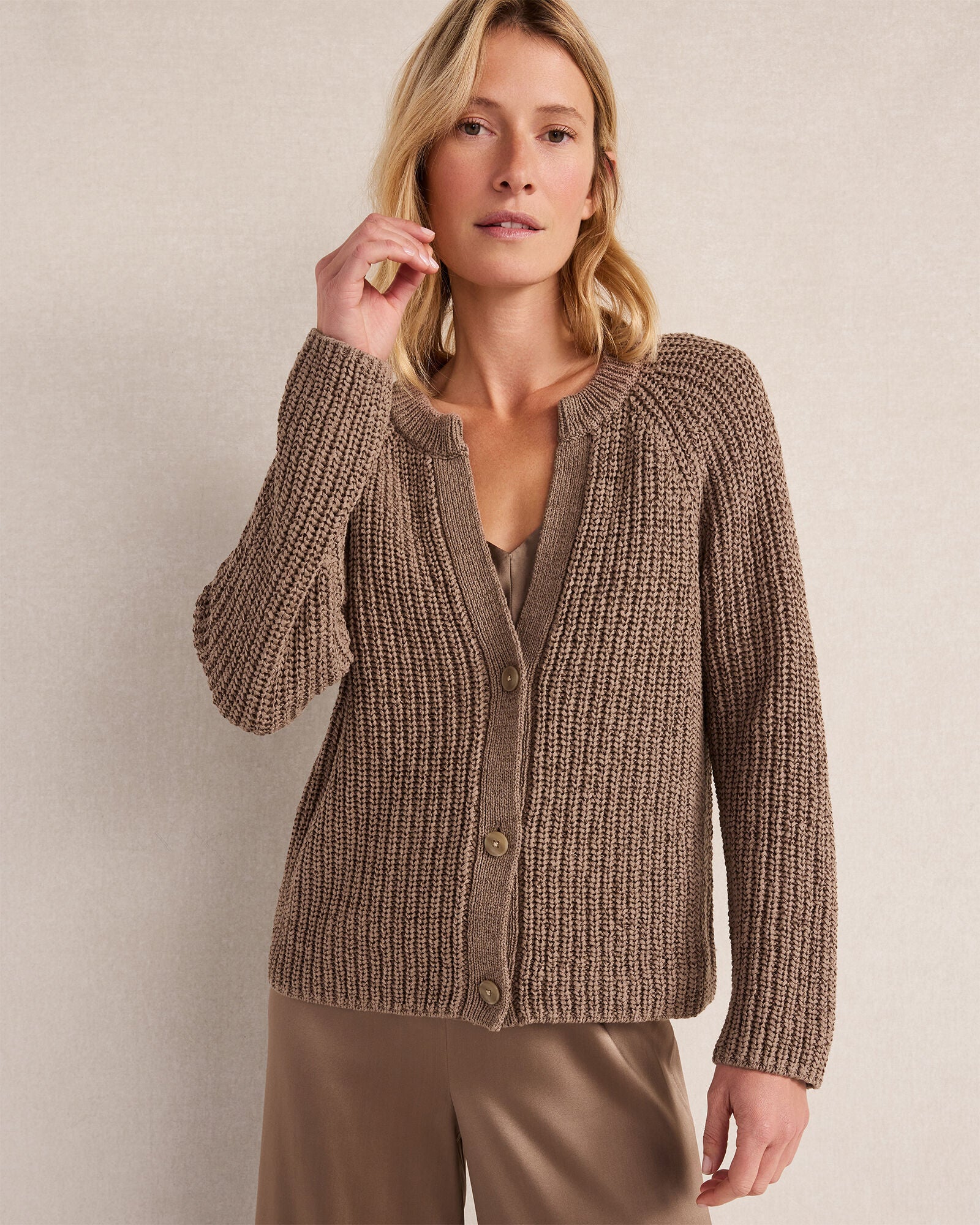 HAVEN Cotton Tape Yarn V-Neck Cardigan