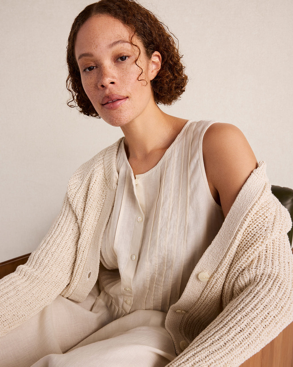 HAVEN Cotton Tape Yarn V-Neck Cardigan