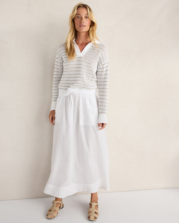 HAVEN Organic Cotton Stripe Mixed Stitch Johnny Collar Sweater