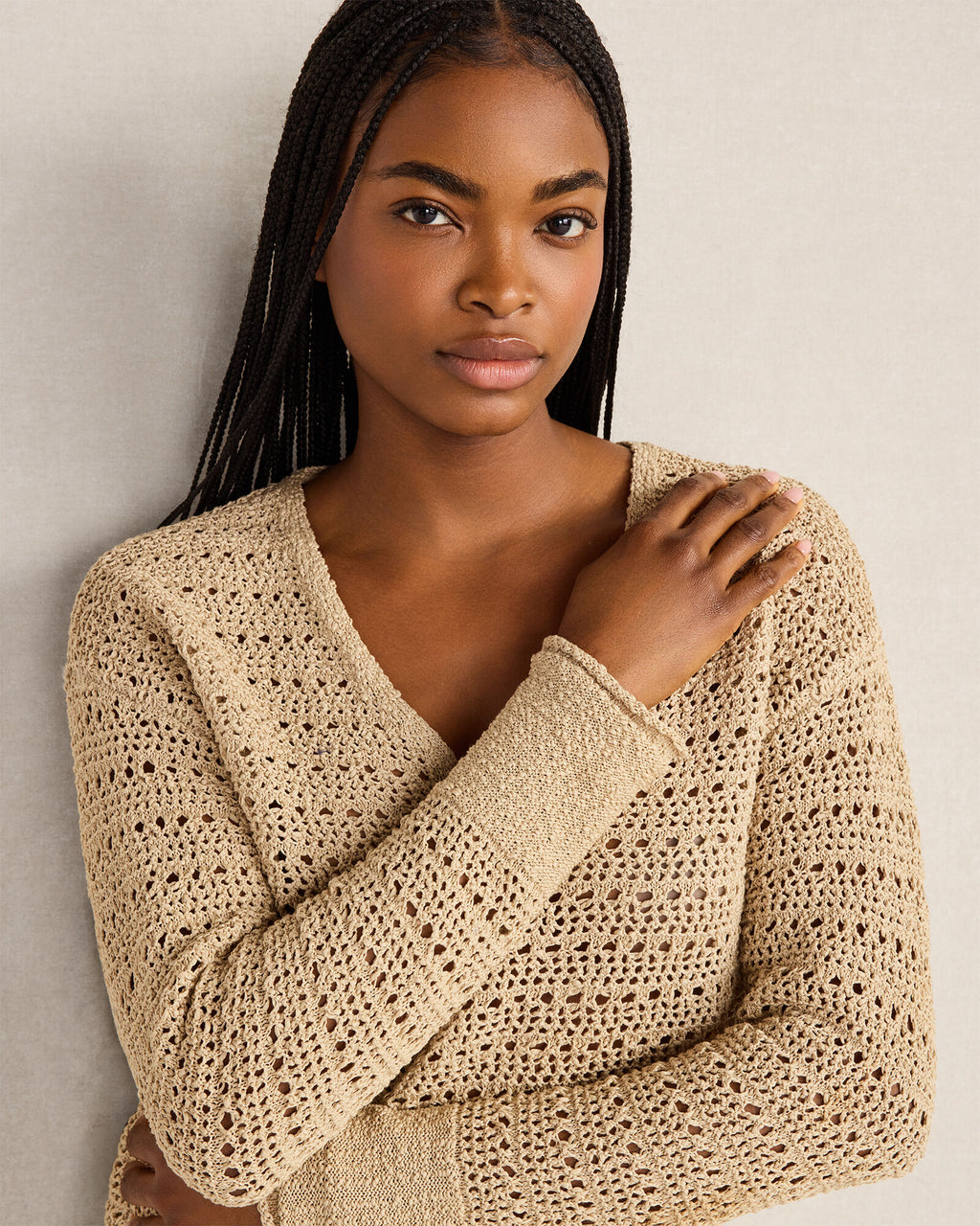 HAVEN Textured Cotton V-Neck Sweater