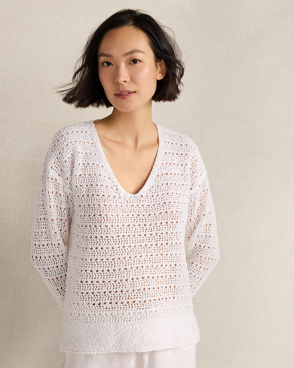 HAVEN Textured Cotton V-Neck Sweater