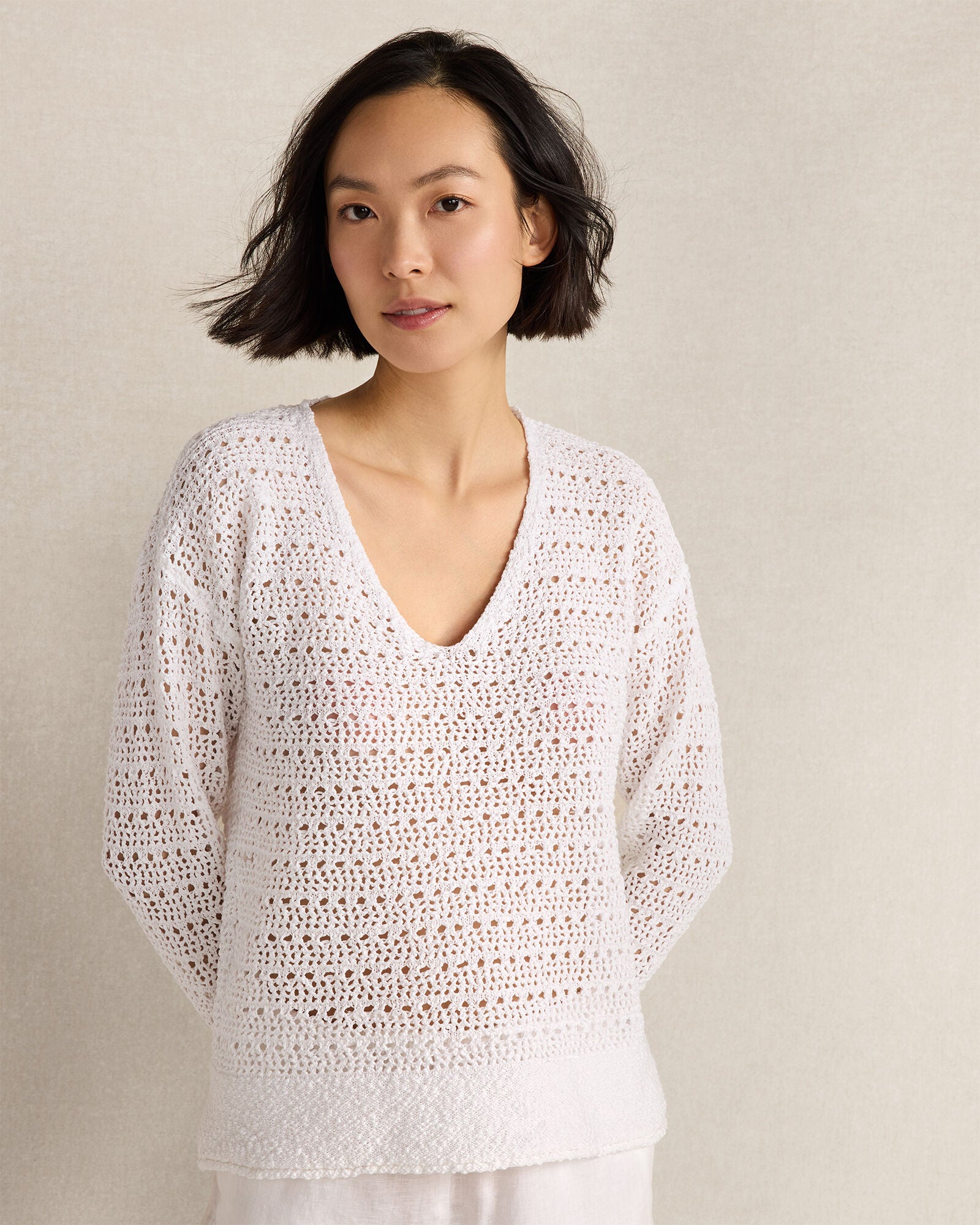 HAVEN Textured Cotton V-Neck Sweater