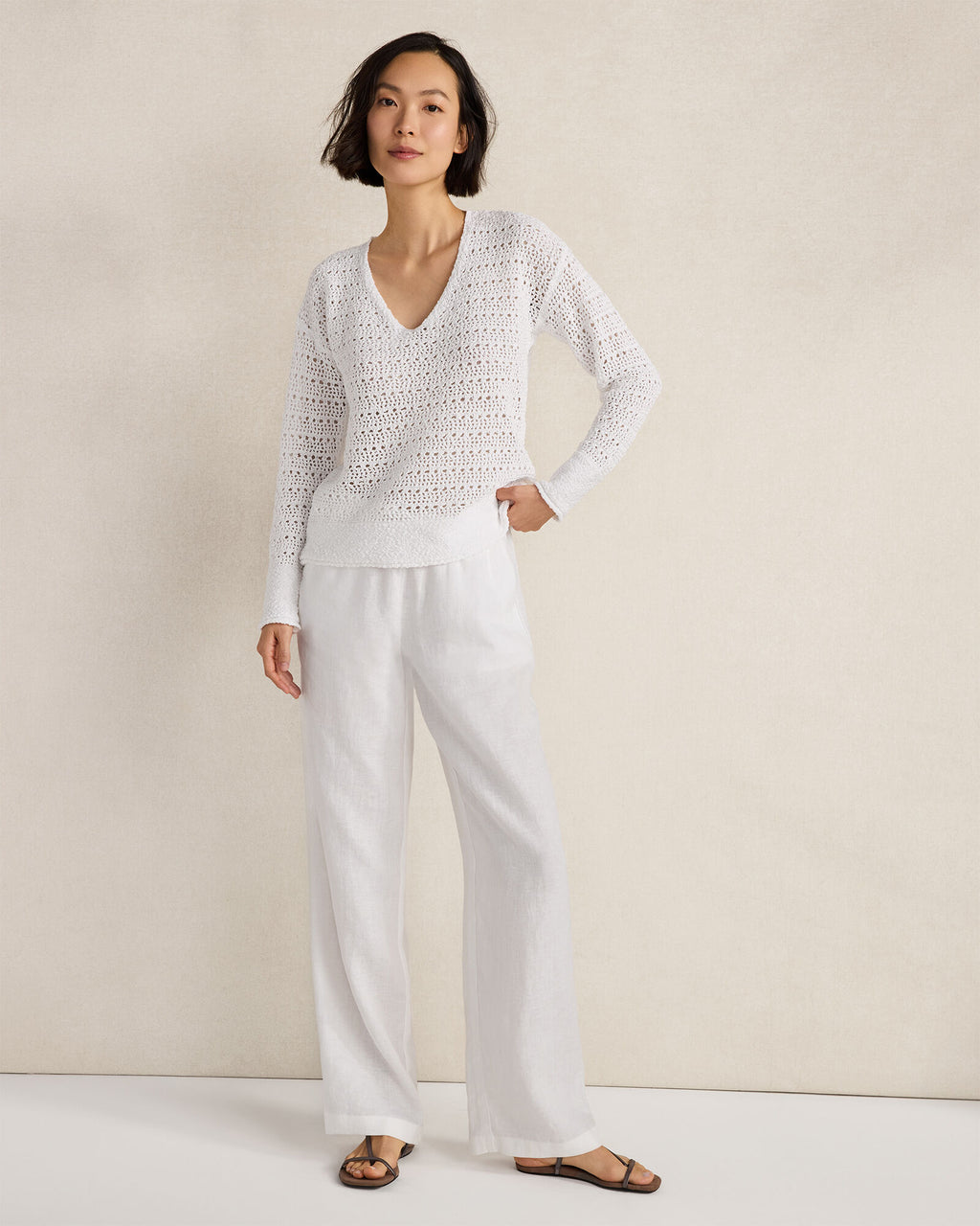 HAVEN Textured Cotton V-Neck Sweater