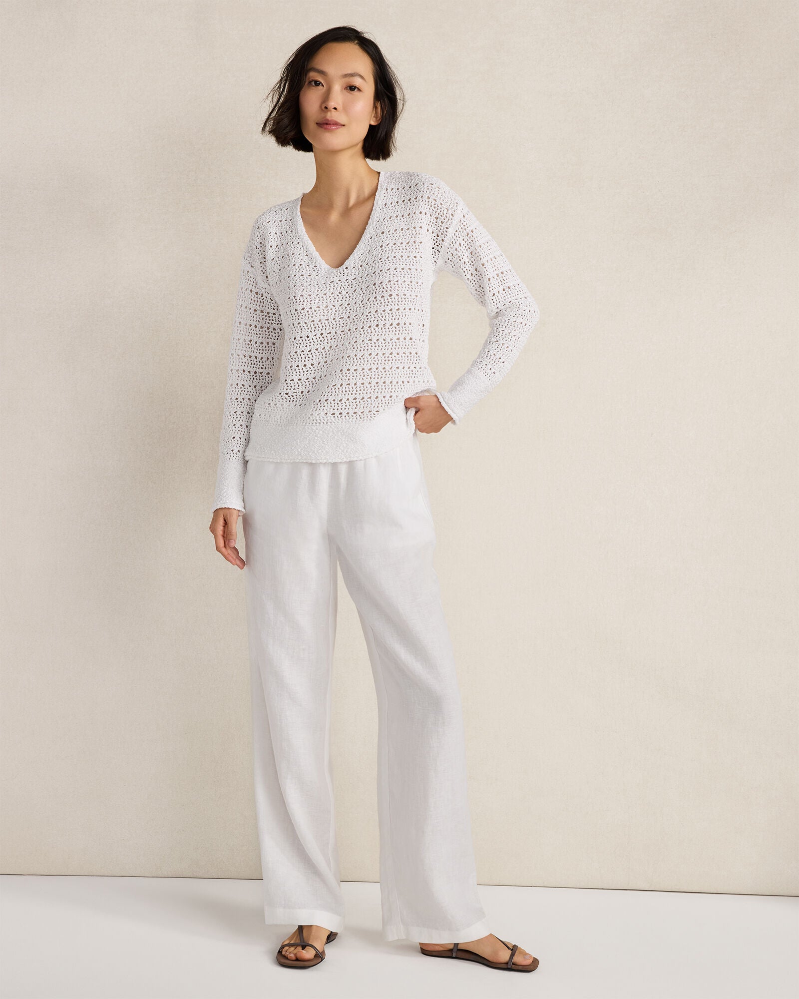 HAVEN Textured Cotton V-Neck Sweater