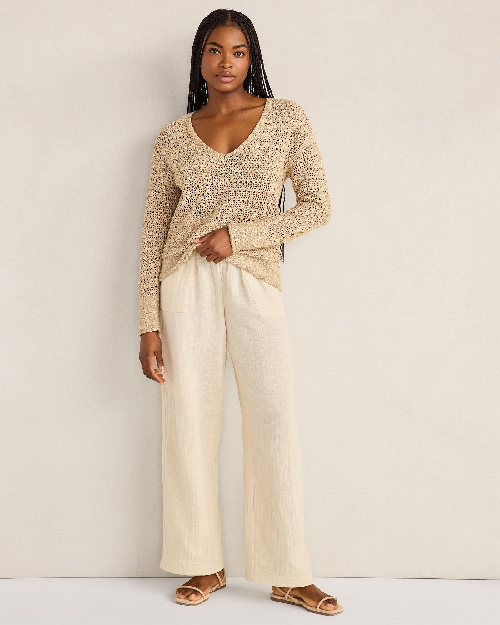 HAVEN Textured Cotton V-Neck Sweater