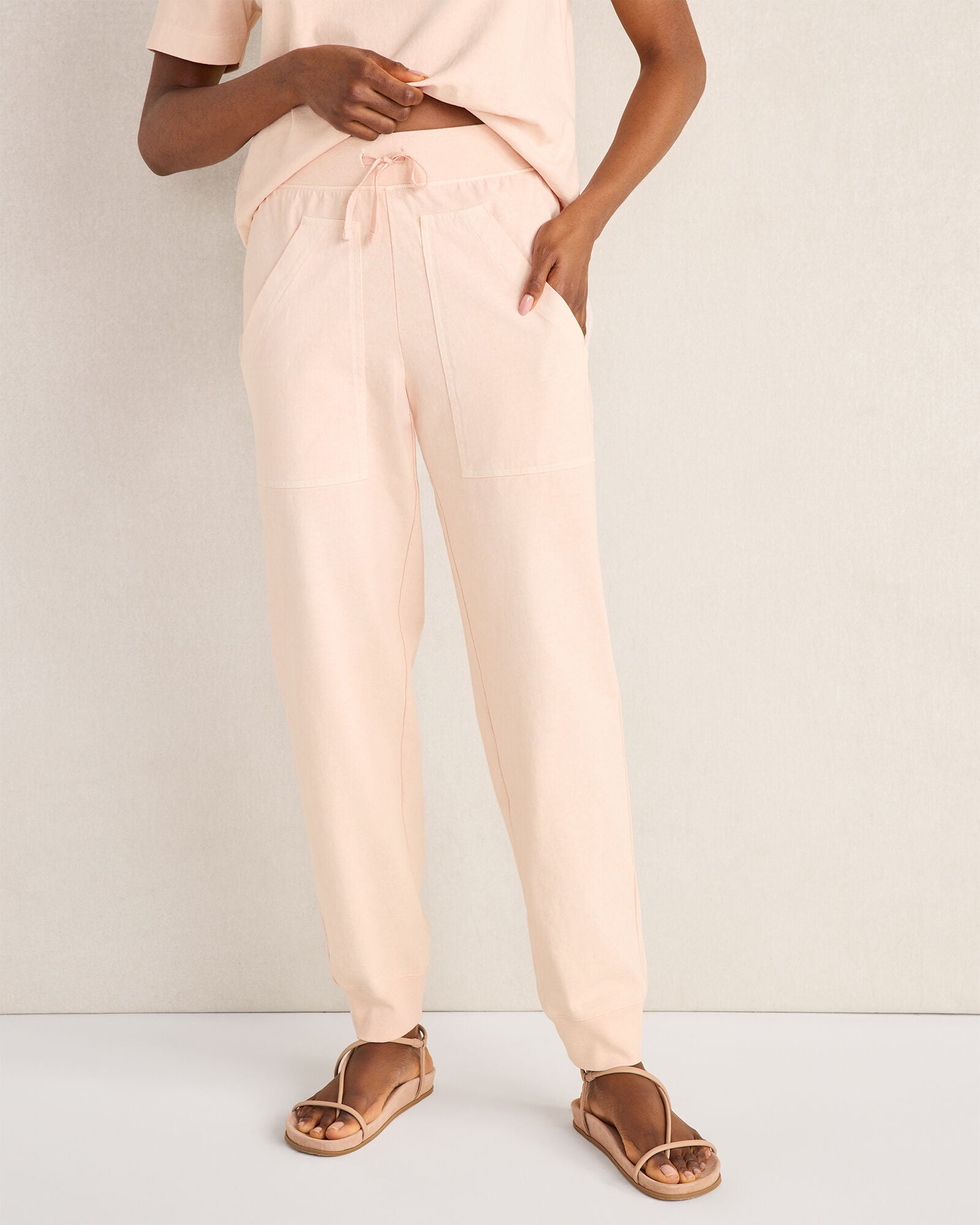 HAVEN Garment-Dyed Organic Cotton Jersey Knit Joggers Ankle-Length