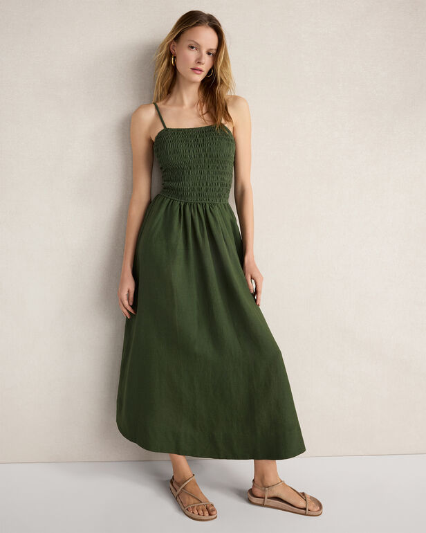 HAVEN Organic Cotton Linen Strappy Midi Dress