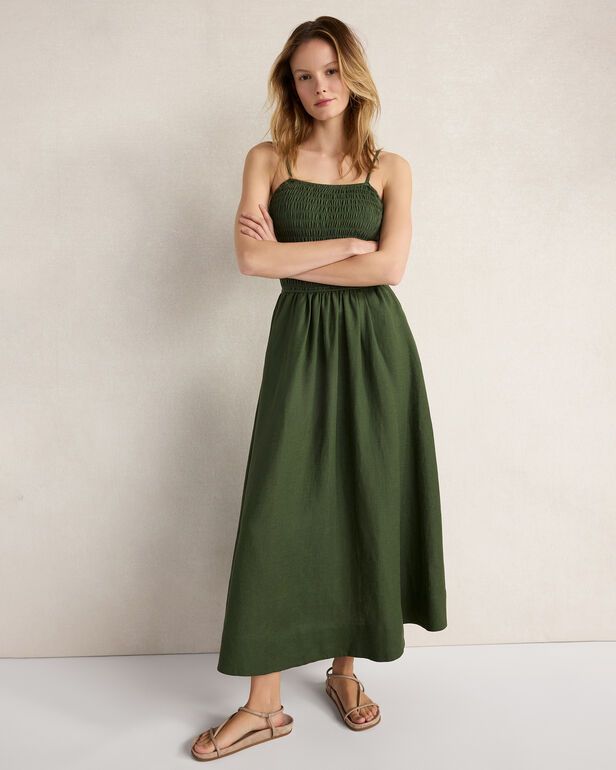 HAVEN Organic Cotton Linen Strappy Midi Dress