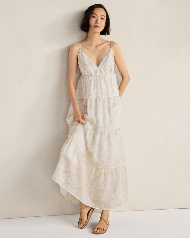 HAVEN Ramie Blend Paisley Tiered Maxi Dress