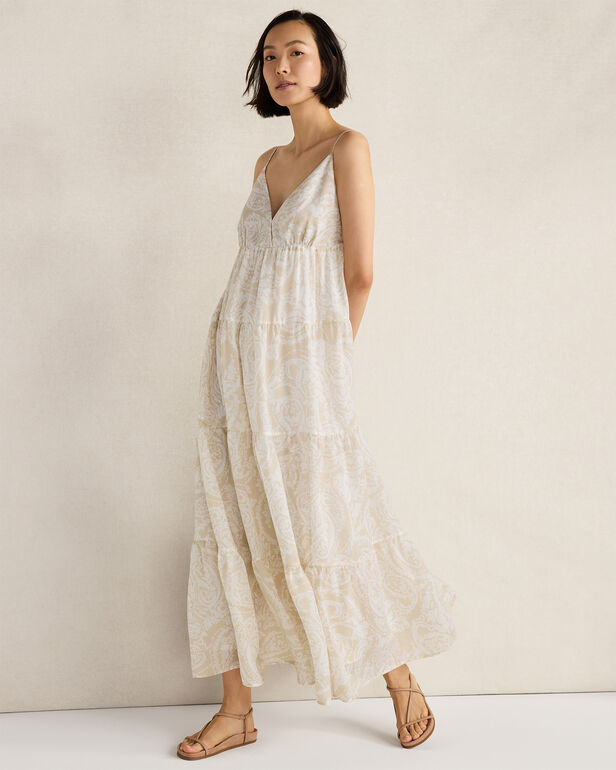 HAVEN Ramie Blend Paisley Tiered Maxi Dress