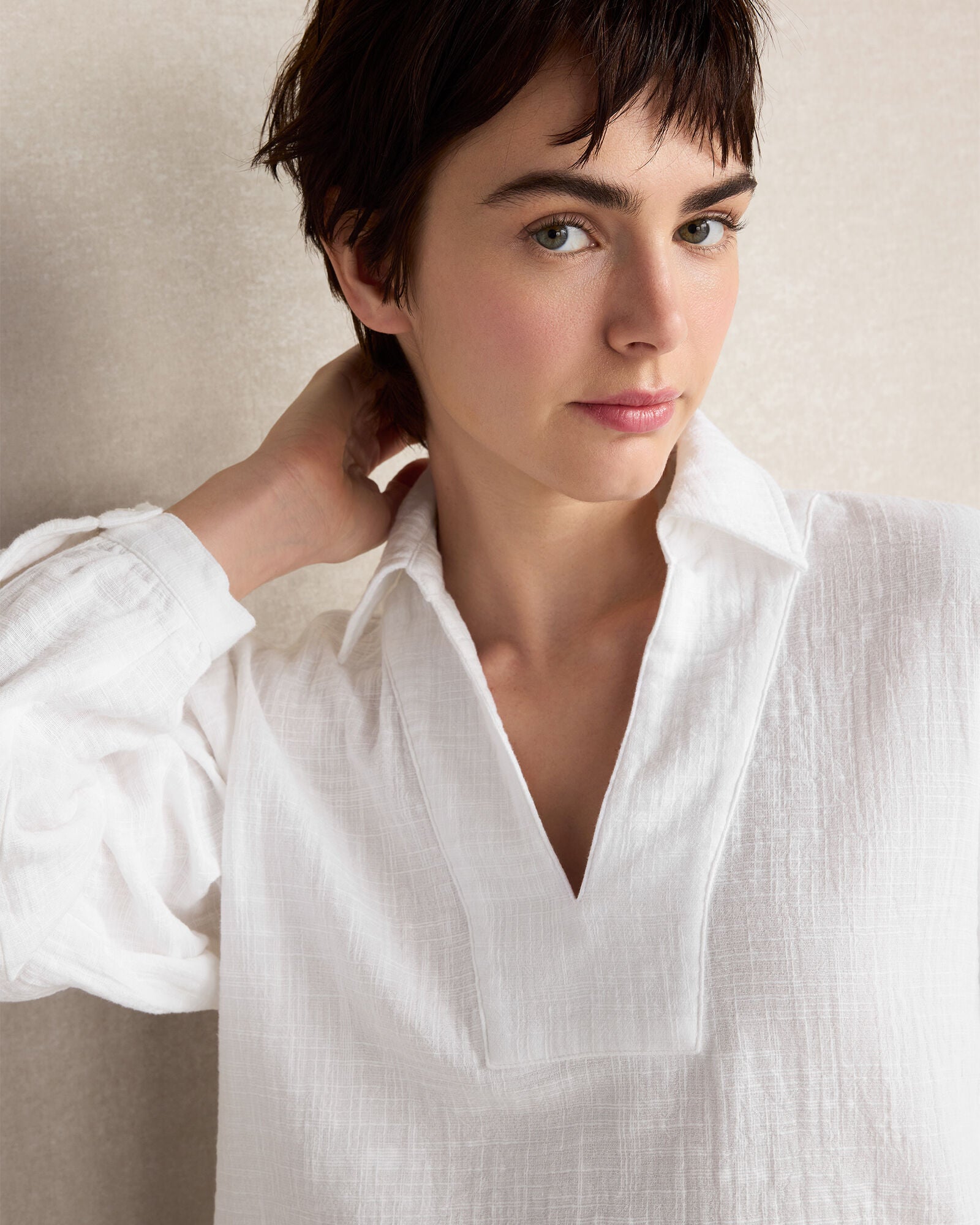 HAVEN Textured Cotton Gauze Collared Top