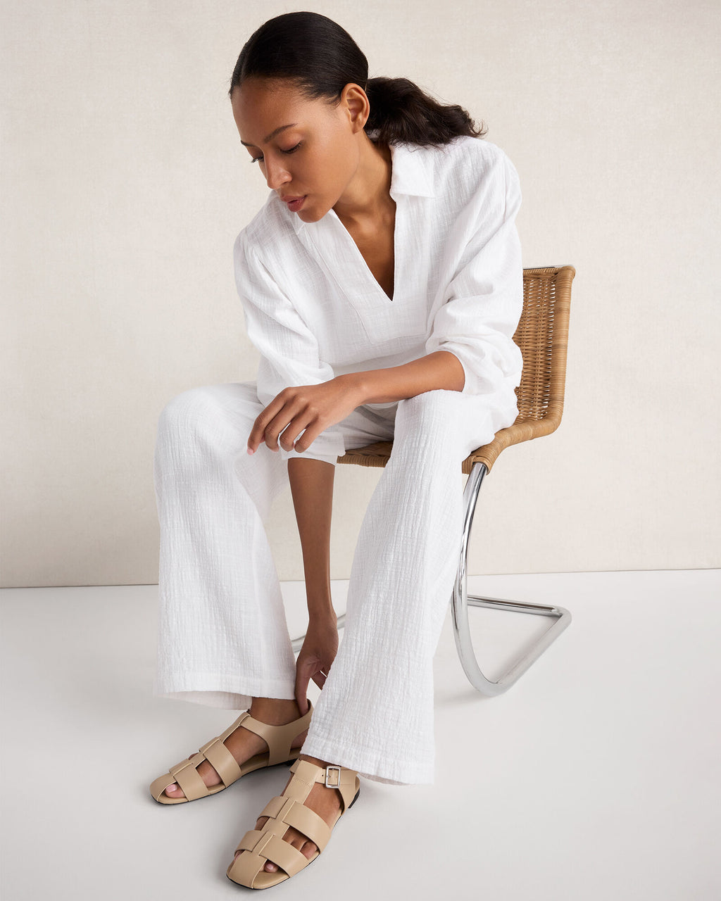 HAVEN Textured Cotton Gauze Collared Top