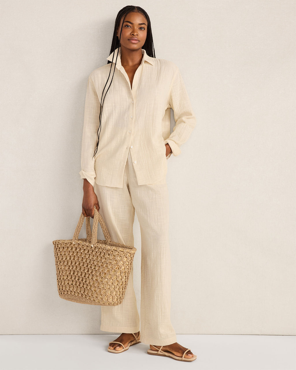 HAVEN Textured Cotton Gauze Pants