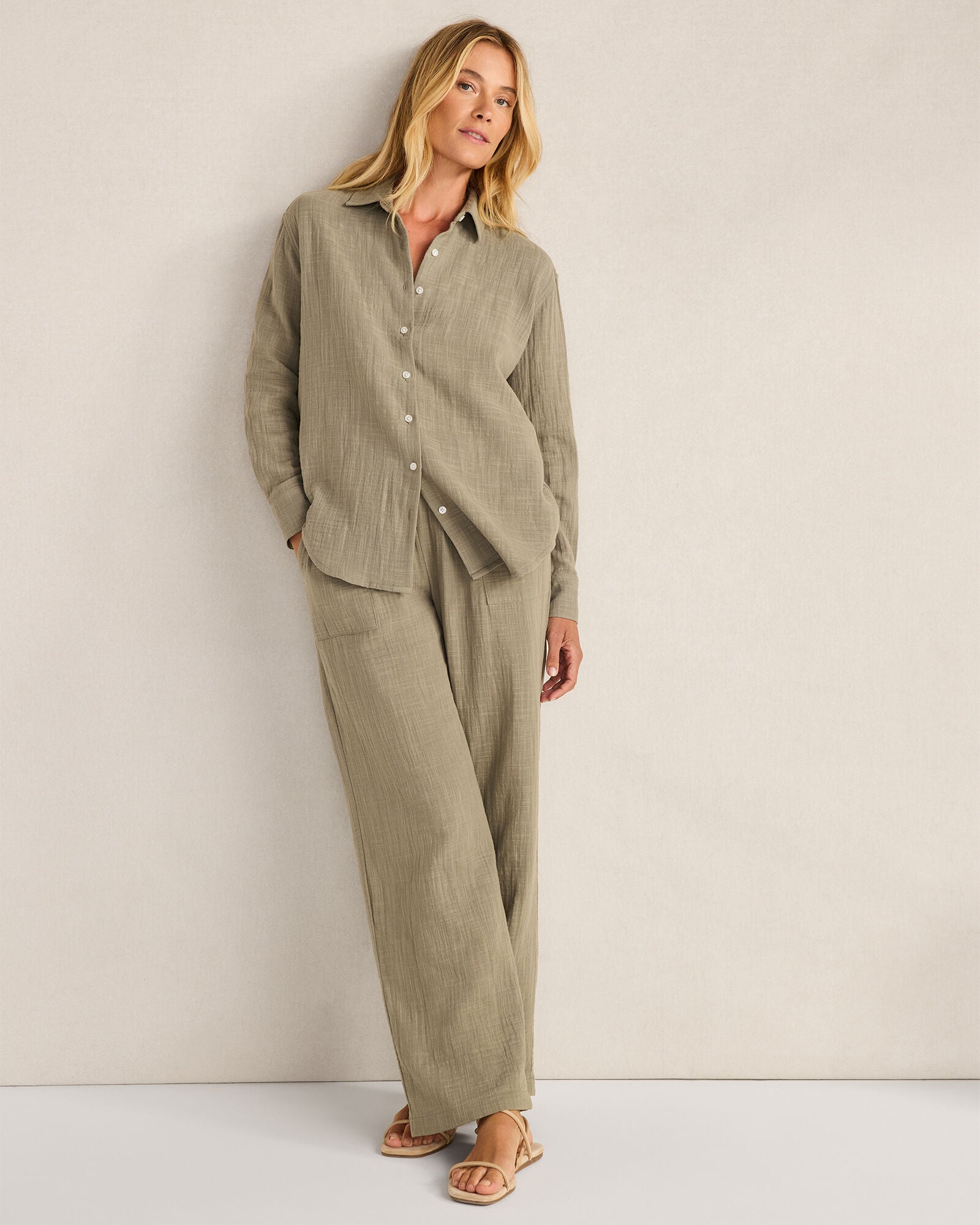 HAVEN Textured Cotton Gauze Pants