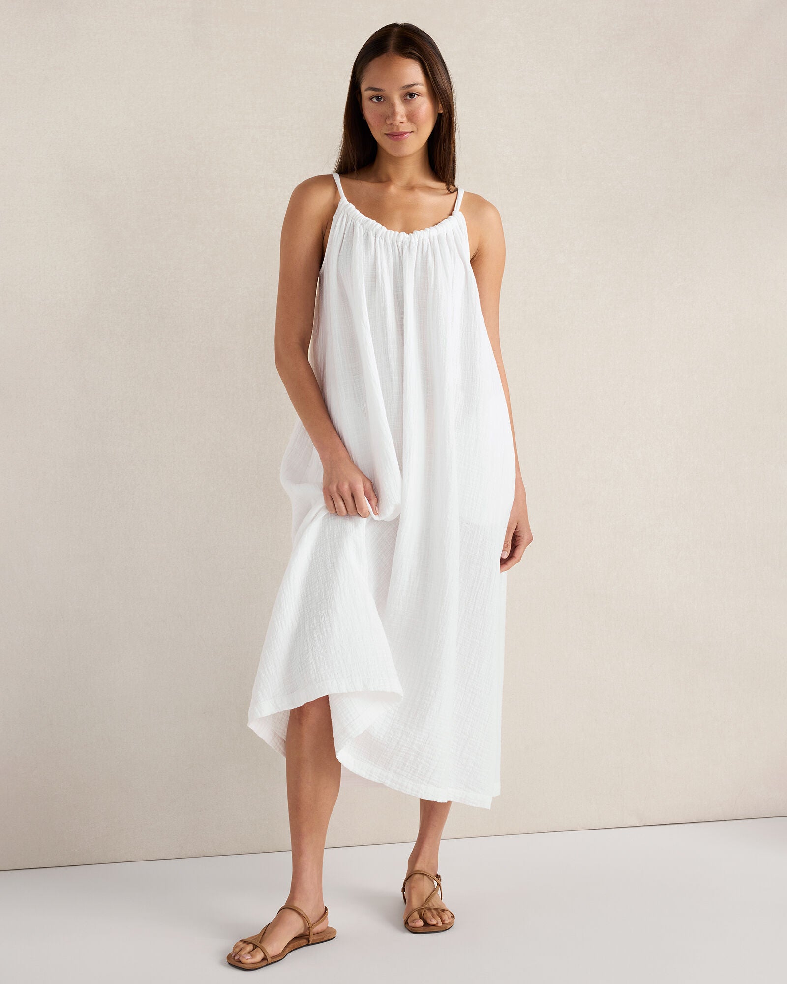 HAVEN Textured Cotton Gauze Flowy Midi Dress