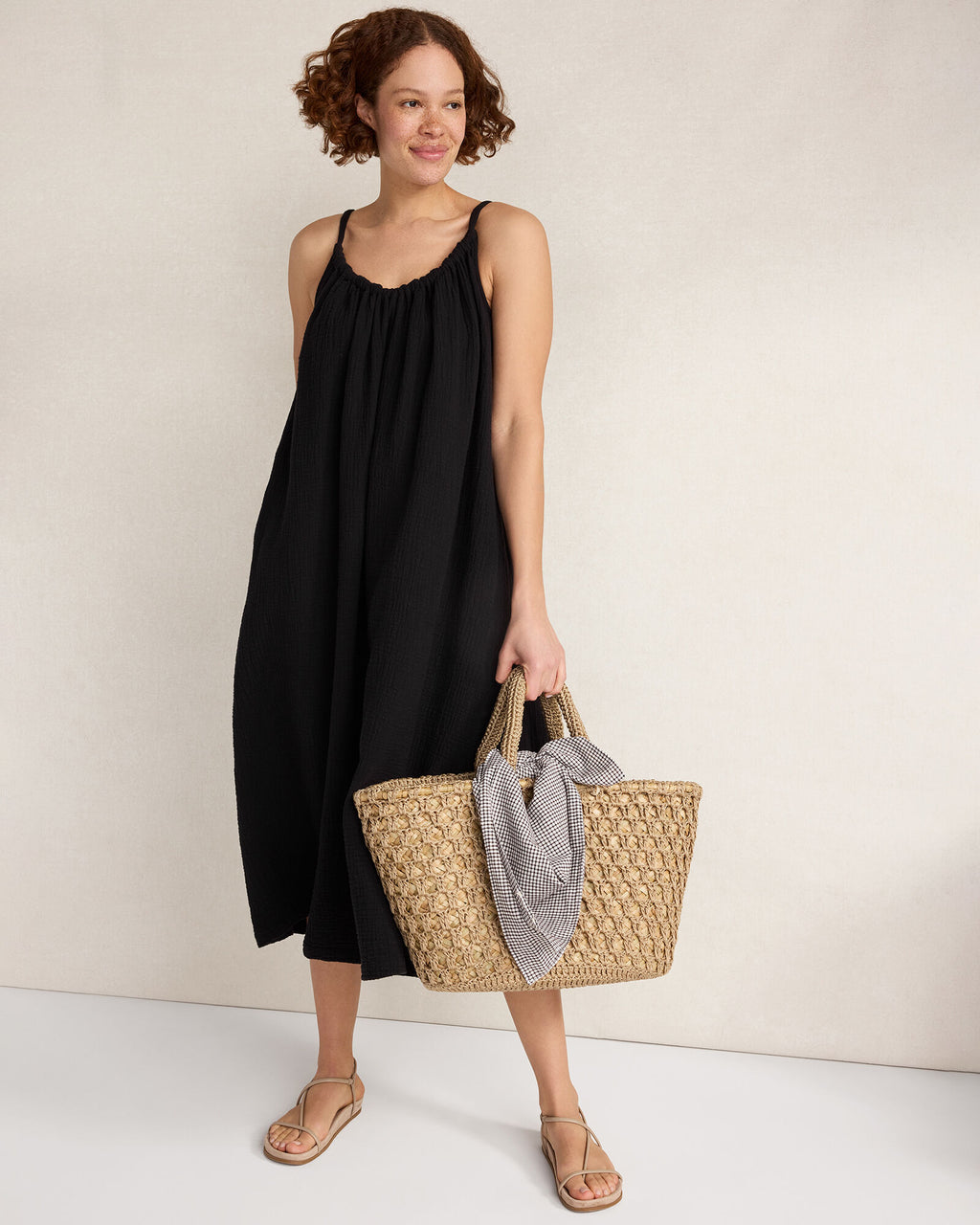 HAVEN Textured Cotton Gauze Flowy Midi Dress