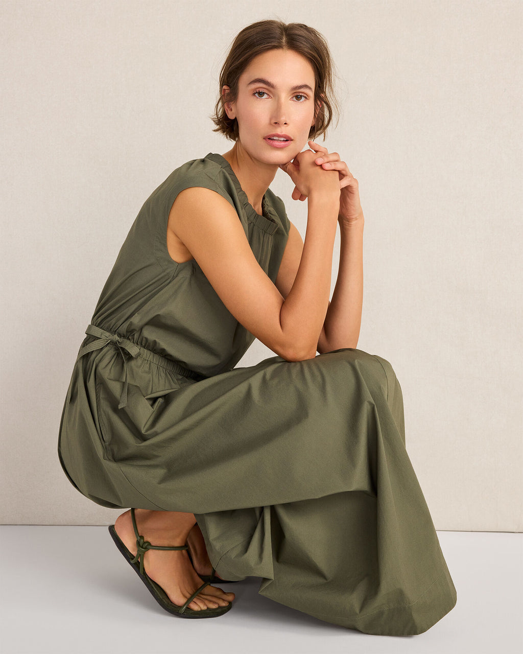 HAVEN Organic Cotton Poplin Side-Tie Maxi Dress