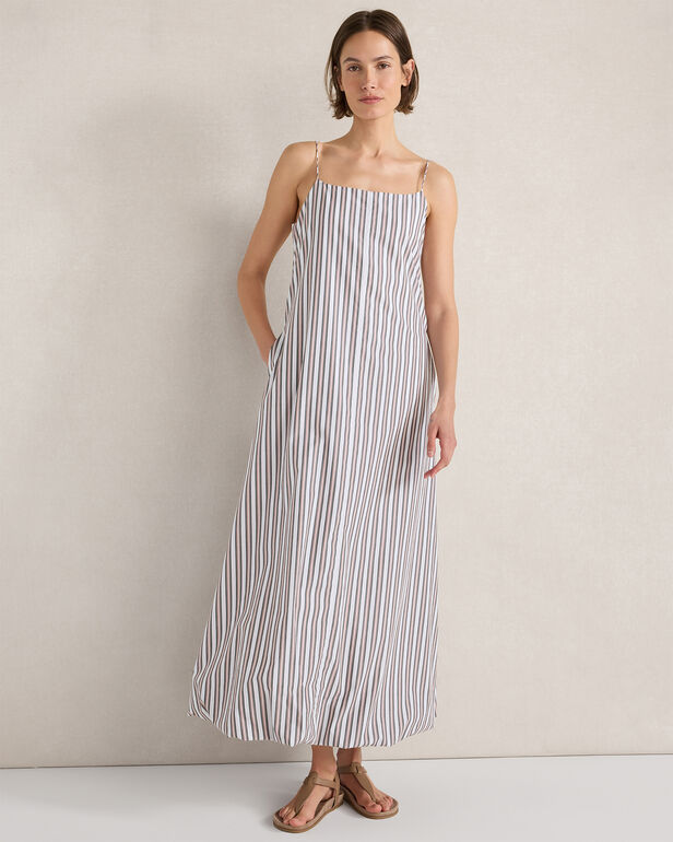 HAVEN Organic Cotton Poplin Stripe Bubble Hem Maxi Dress