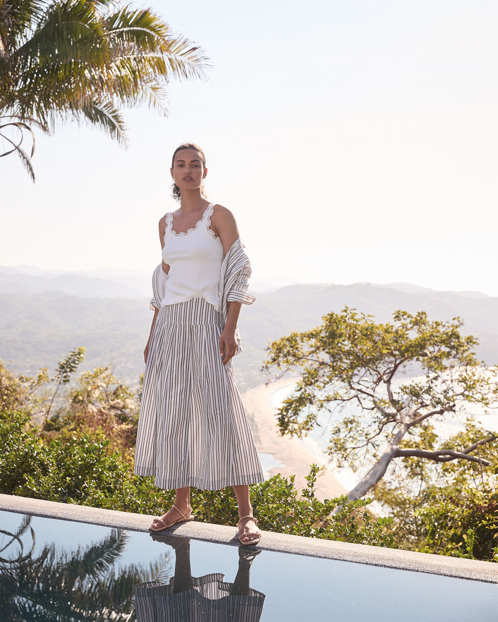 HAVEN Organic Cotton Poplin Stripe Drop Waist Skirt