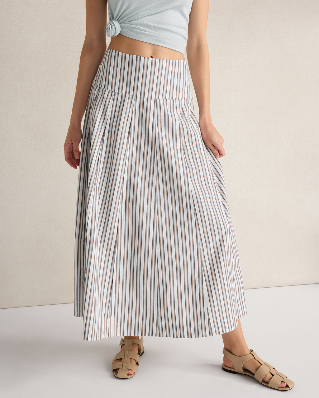 HAVEN Organic Cotton Poplin Stripe Drop Waist Skirt