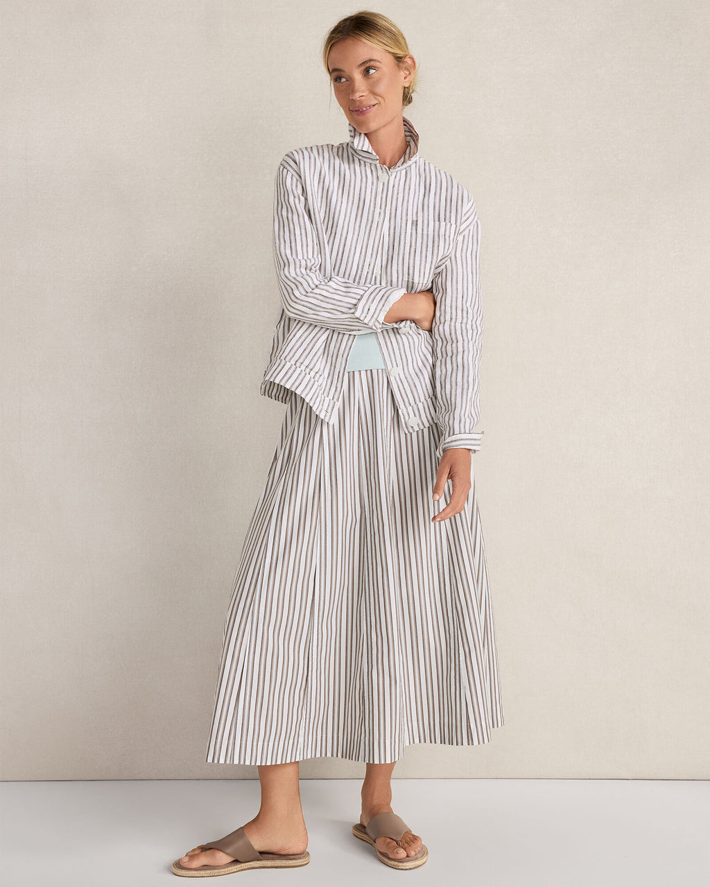 HAVEN Organic Cotton Poplin Stripe Drop Waist Skirt