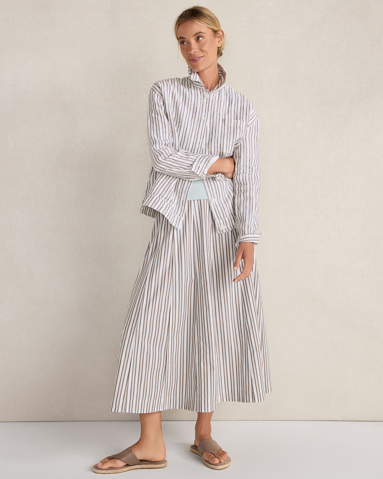 HAVEN Organic Cotton Poplin Stripe Drop Waist Skirt