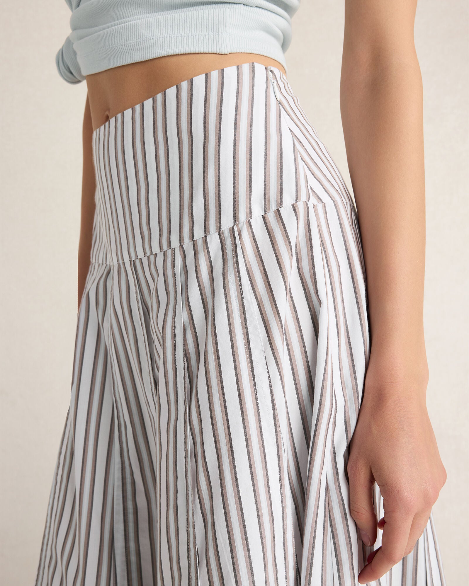HAVEN Organic Cotton Poplin Stripe Drop Waist Skirt