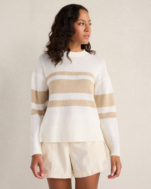 HAVEN Cotton Linen Stripe Roll Neck Sweater