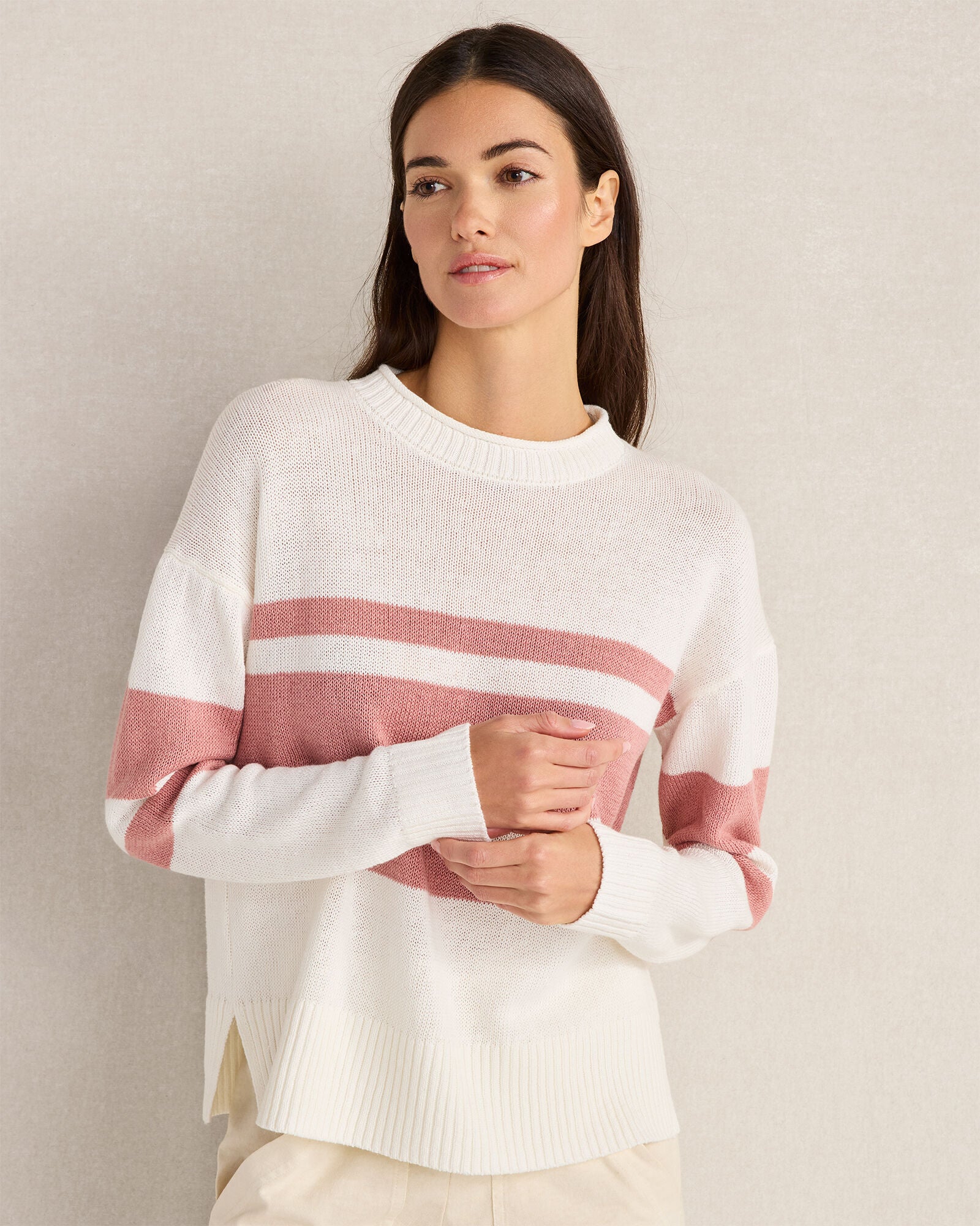 HAVEN Cotton Linen Stripe Roll Neck Sweater