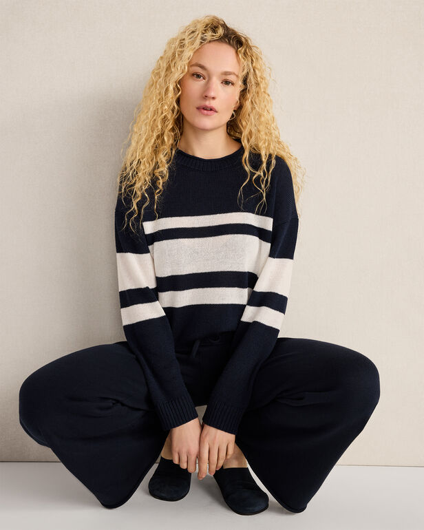 HAVEN Cotton Linen Stripe Roll Neck Sweater