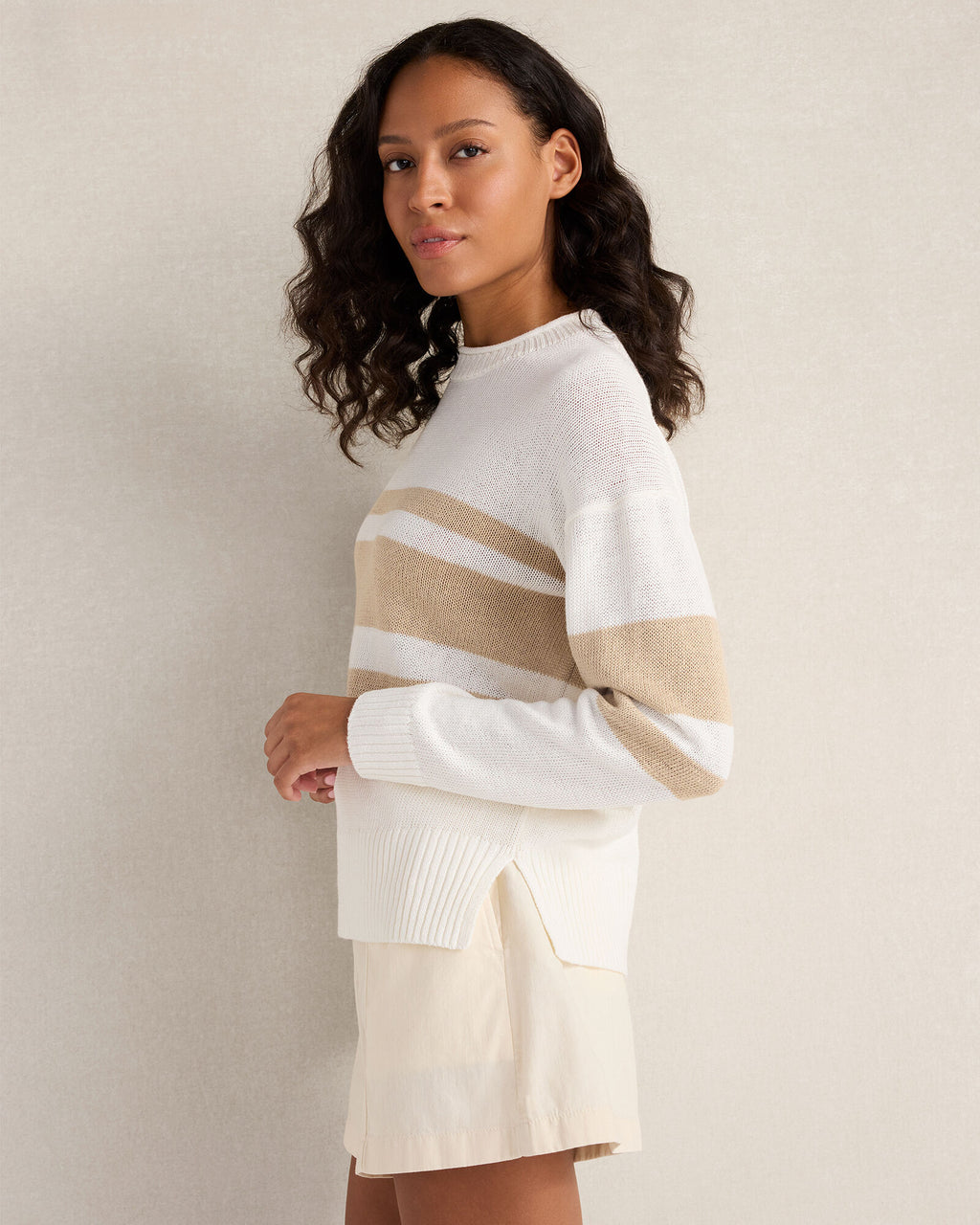 HAVEN Cotton Linen Stripe Roll Neck Sweater