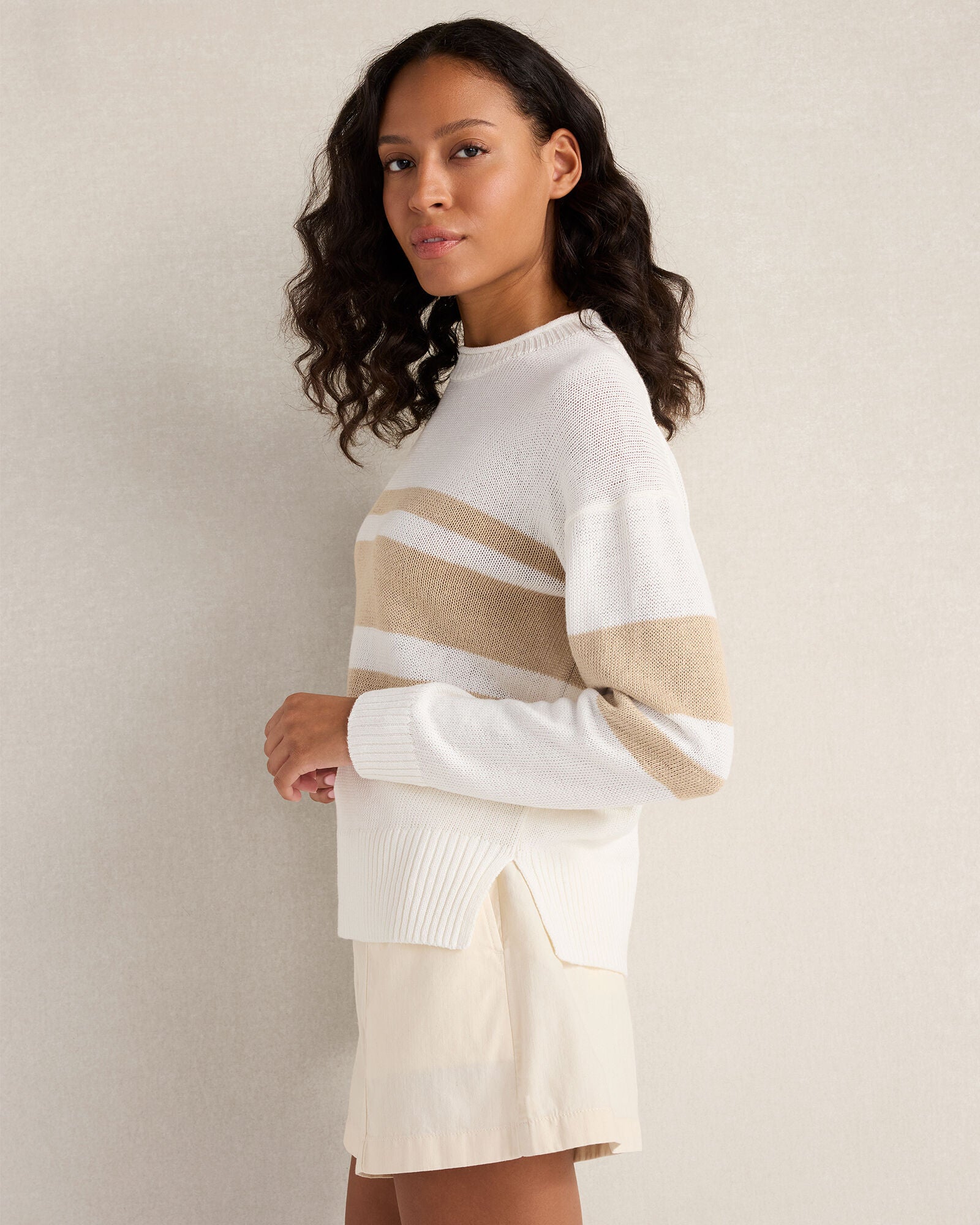 HAVEN Cotton Linen Stripe Roll Neck Sweater