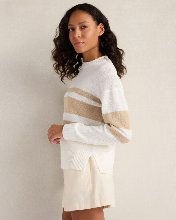 HAVEN Cotton Linen Stripe Roll Neck Sweater