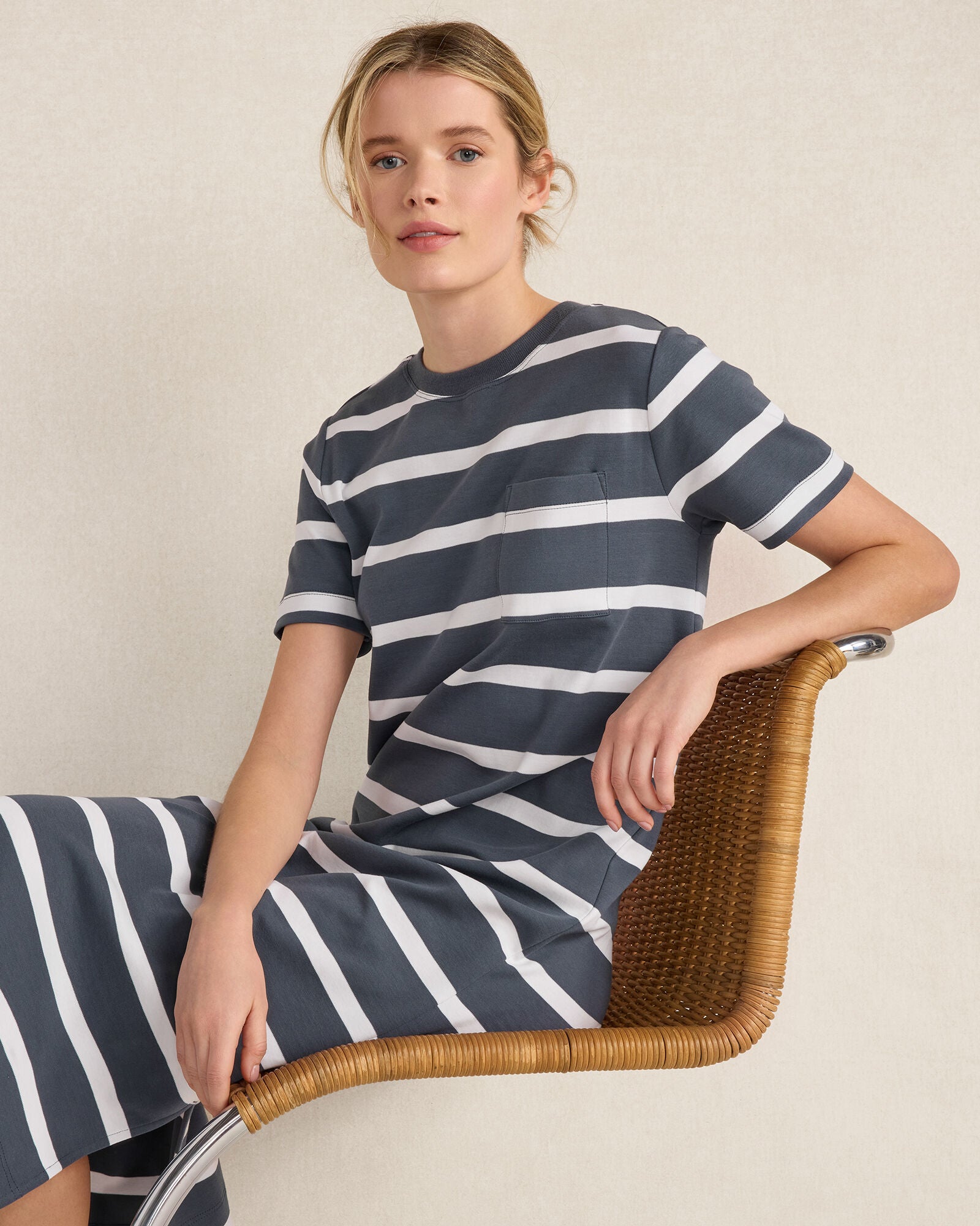HAVEN Organic Cotton Interlock Striped Short Sleeve Dress