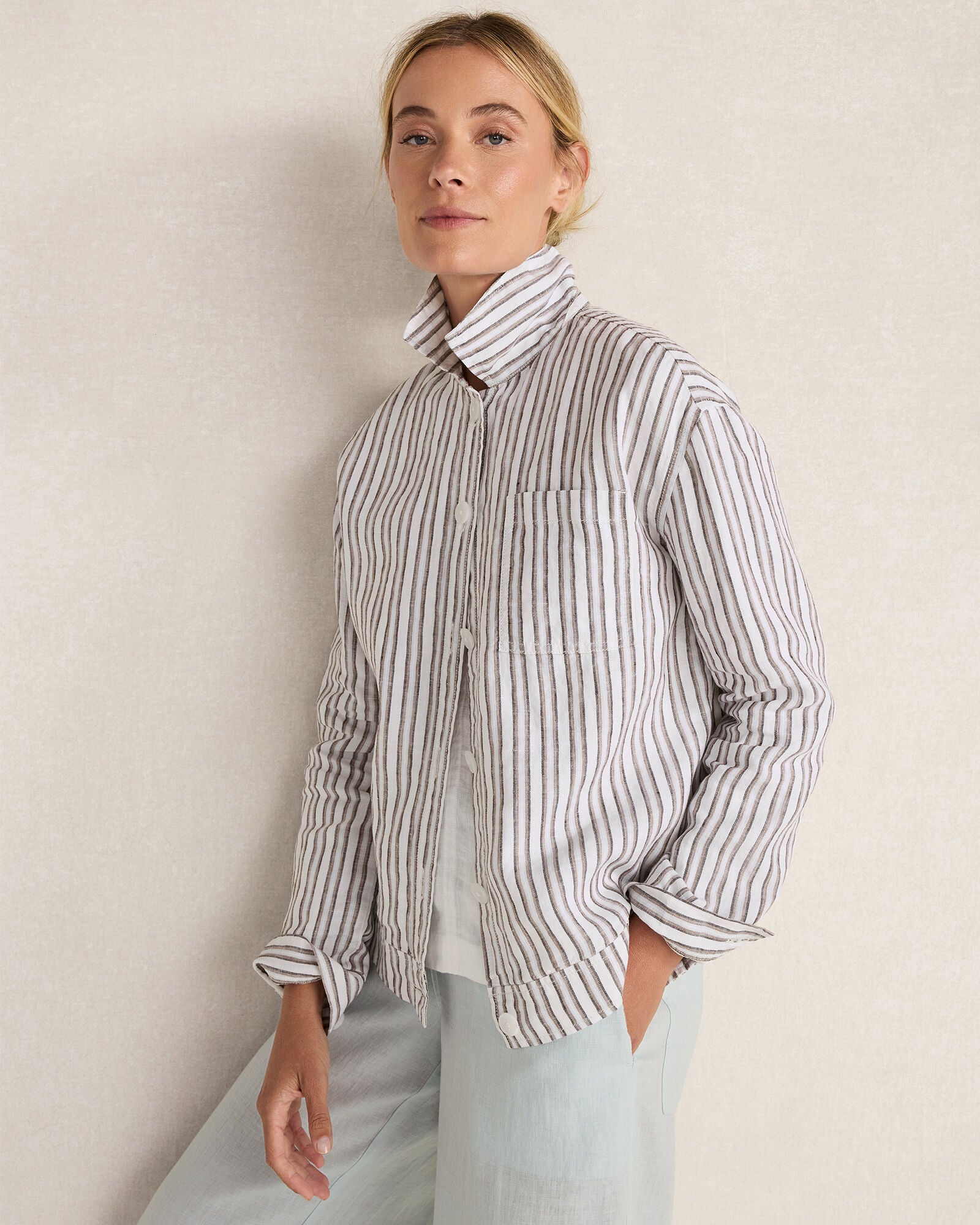 HAVEN Everweave Linen Stripe Boxy Jacket