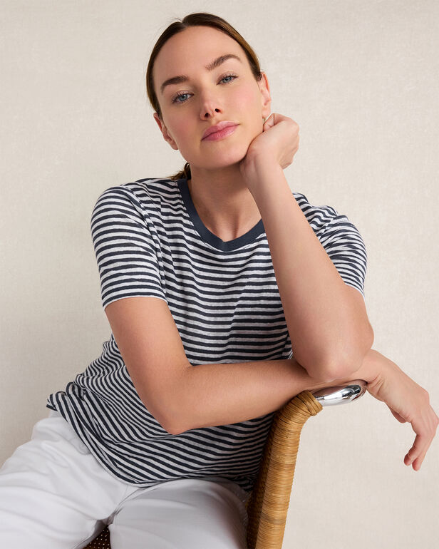 HAVEN Linen Striped Short Sleeve Tee