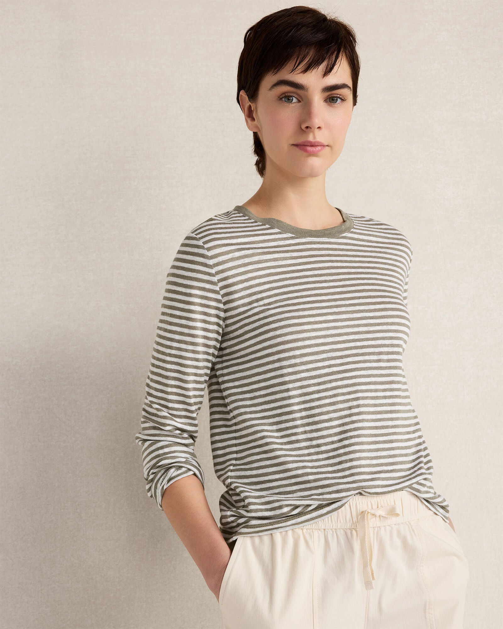 HAVEN Linen Striped Long Sleeve Tee