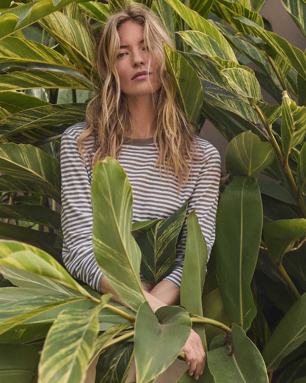 HAVEN Linen Striped Long Sleeve Tee
