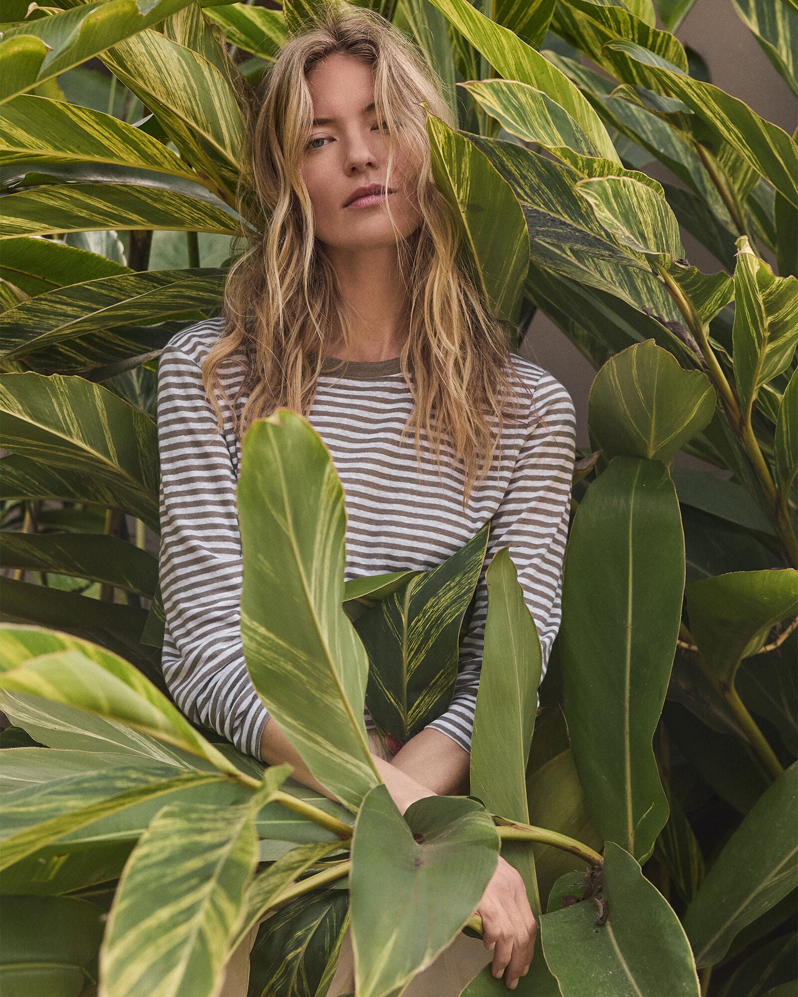 HAVEN Linen Striped Long Sleeve Tee