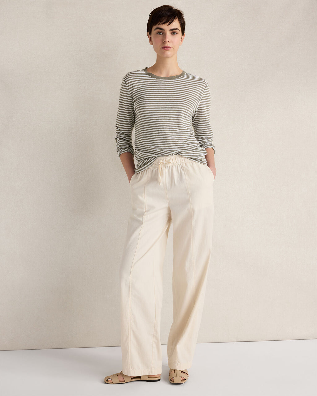HAVEN Linen Striped Long Sleeve Tee