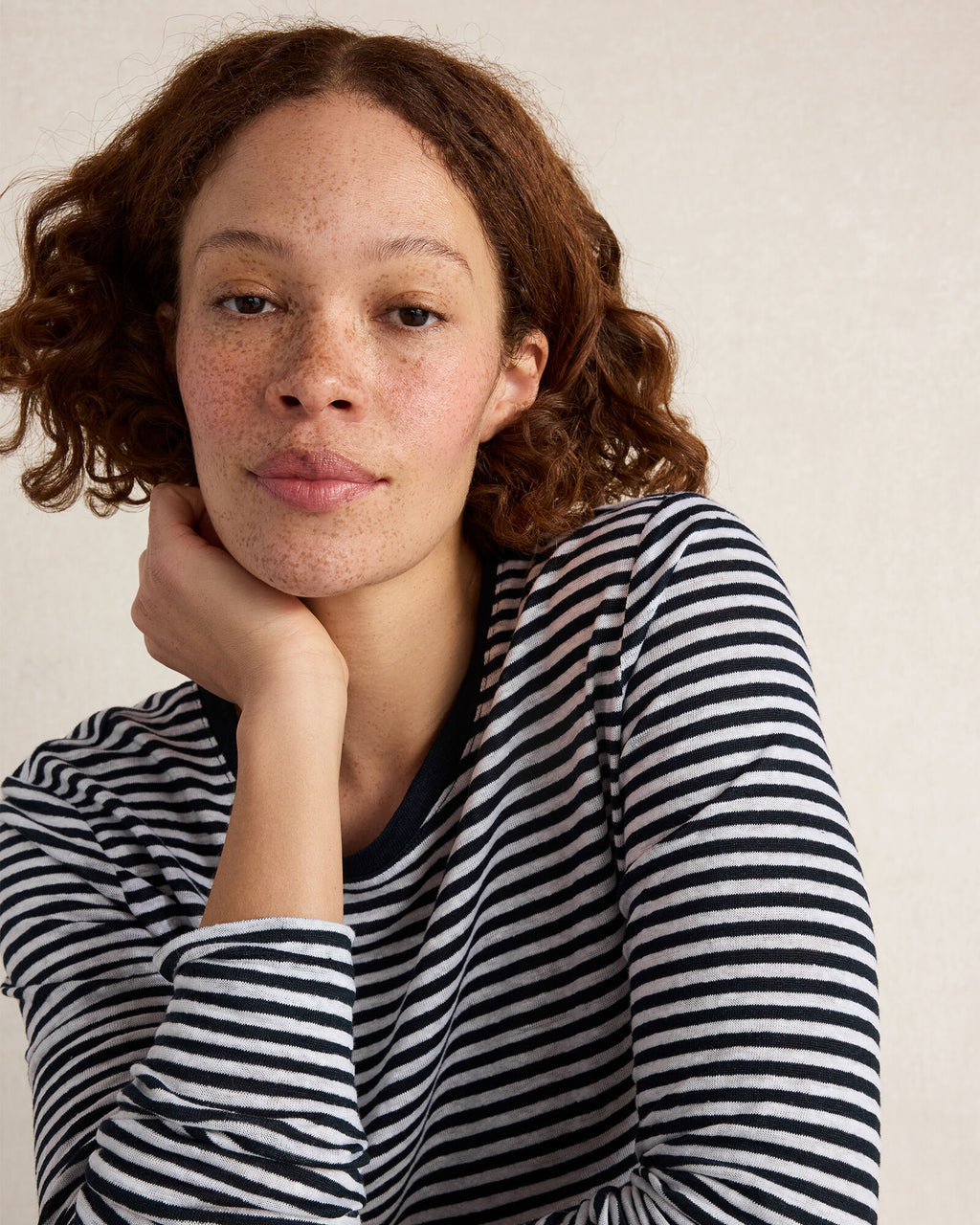 HAVEN Linen Striped Long Sleeve Tee