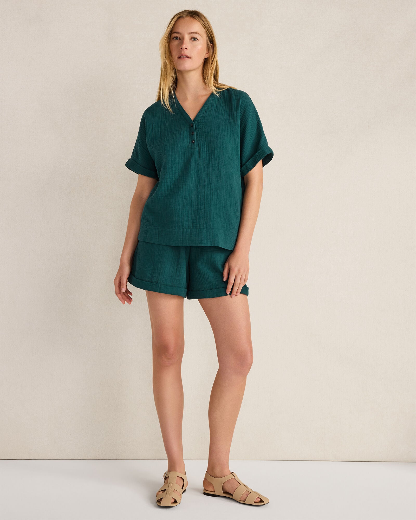 HAVEN Organic Cotton Gauze V-Neck Top