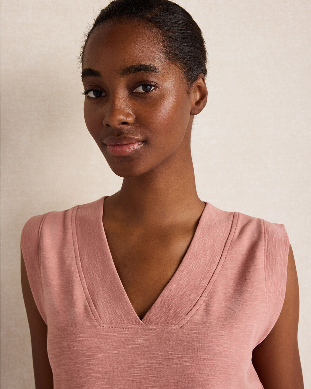 HAVEN Organic Cotton Slub Interlock V-Neck Top