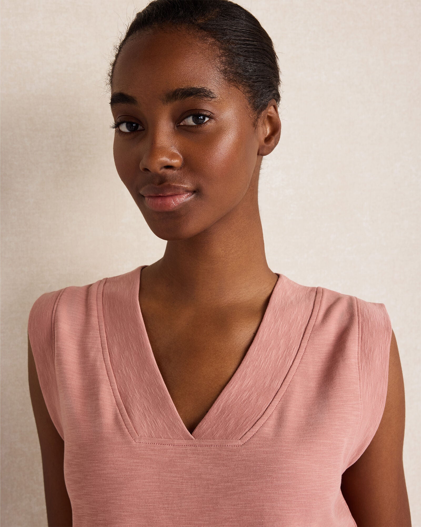HAVEN Organic Cotton Slub Interlock V-Neck Top
