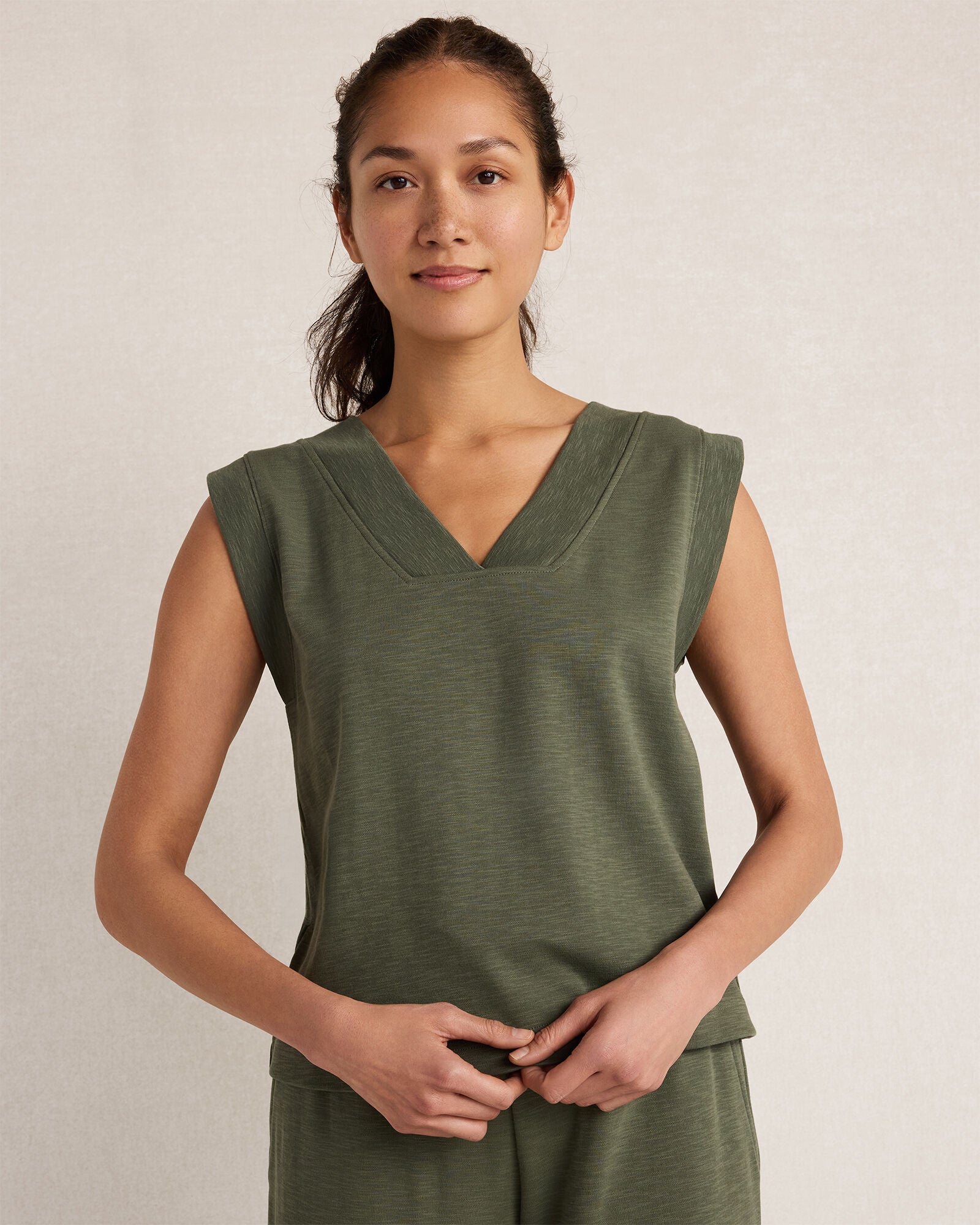 HAVEN Organic Cotton Slub Interlock V-Neck Top